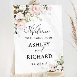 Blush Pink Wedding Welcome Sign Template Pink Flowers Wedding Welcome Poster Editable Elegant Blush Pink Floral Wedding Board 0701