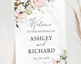 Blush Pink Floral Wedding Welcome Sign Template (Digital Download) 0701