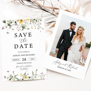 Wildflower Save The Date Card Rustico Lilla Giallo Wildflower Save The Date Card Modello Elegante Giardino Fiori Save The Date Card 0101