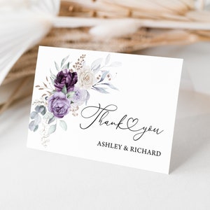 Sjabloon paarse bloemen bruiloft bedankkaart lila bruiloft bedankje elegante lavendel bloemen bruiloft bedankkaart 1101