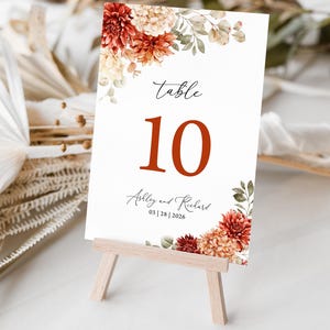 Terracotta Floral Wedding Table Number Template: Autumn Printable (Digital Download 5x7, 4x6&quot;) 1901