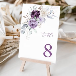 Numéros de table floraux violets Modèle de carte numéros de table de mariage lilas Cartes de numéros de table imprimables floral lavande lilas mariage violet 1101