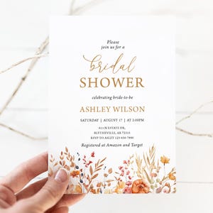 Terracotta Bridal Shower Invitation Fall Floral Bridal Shower Invitation Autumn Floral Bridal Shower Invitation Terracotta Wildflower 0801