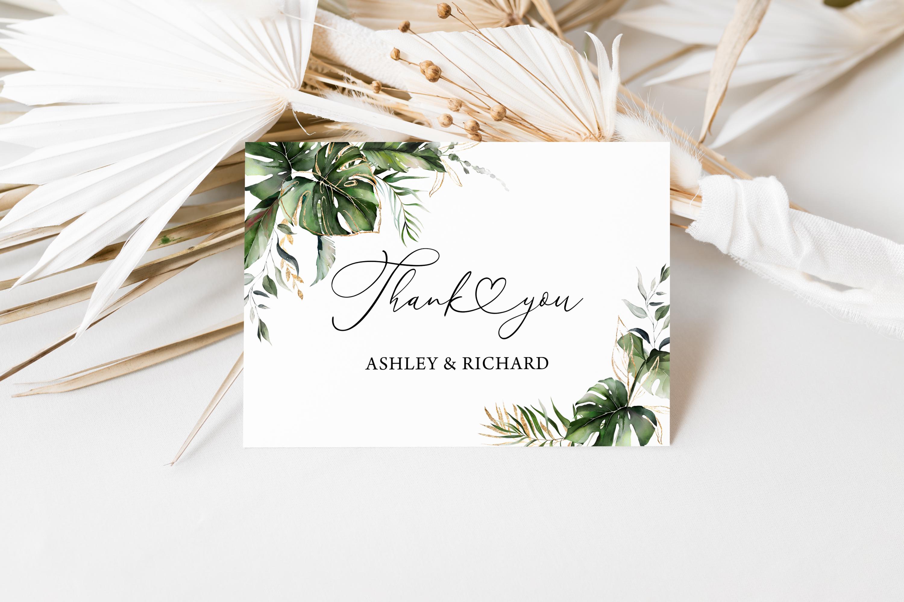 Tropical Wedding Thank You Card Template: Monstera Palm (digital ...