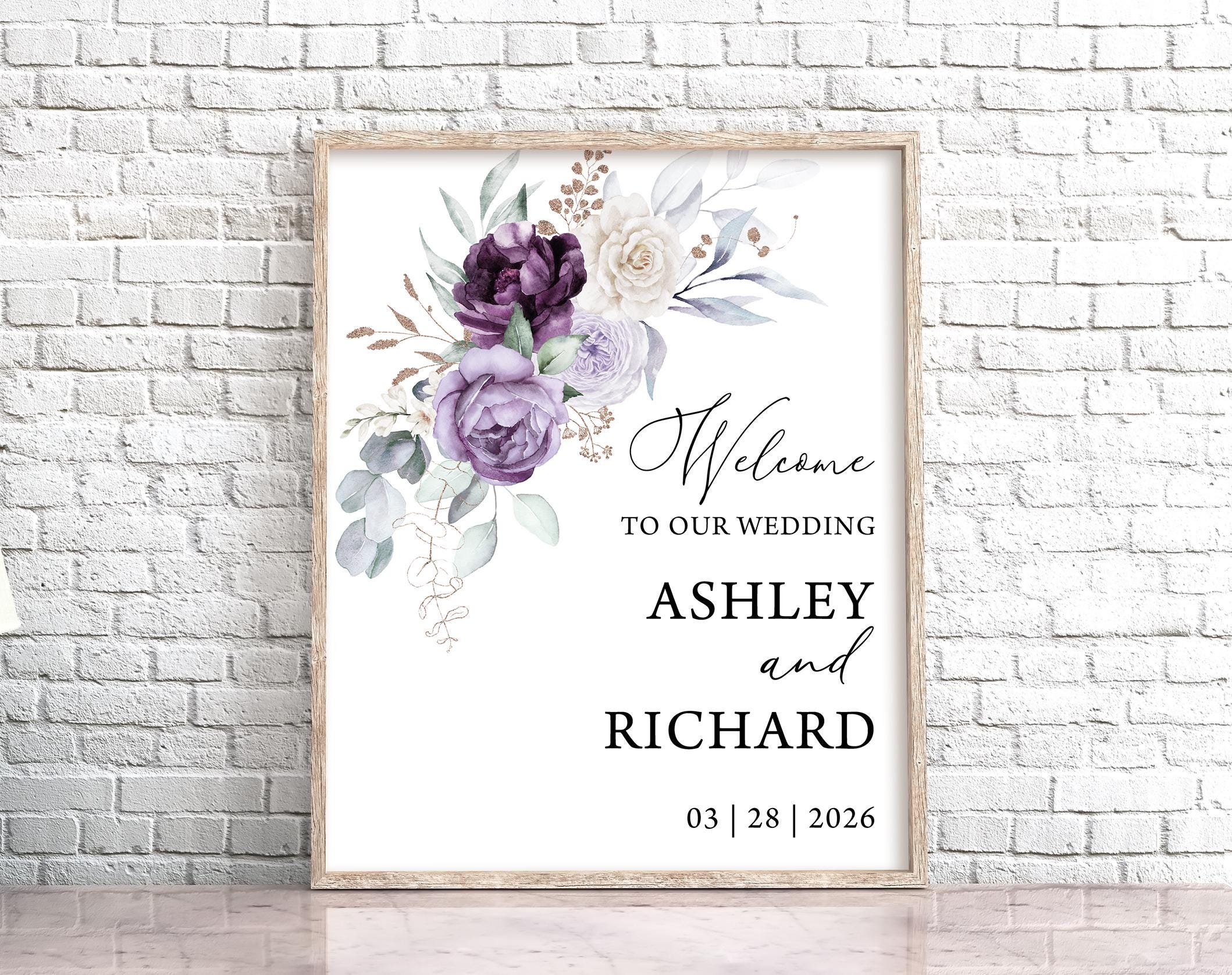 Purple Floral Wedding Welcome Sign Template (digital Download) - Etsy