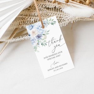 Dusty Blue Floral Wedding Thank You Tags Template (Digital Download)