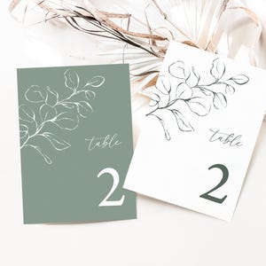 Sage Green Table Numbers Greenery Wedding Table Numbers Card Template Eucalyptus Wedding Table Number Cards Elegant Rustic Number Cards 1001