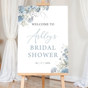 Dusty Blue Floral Bridal Shower Welcome Sign Template Dusty Blue Shower Welcome Poster Editable Light Blue Floral Bridal Shower Board 1701