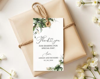 Tropical Wedding Favor Tags: Monstera Palm Leaf (Digital Download)