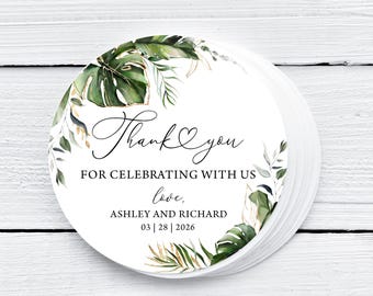 Tropical Wedding Favor Tags: Monstera & Palm Leaf (Digital Download)