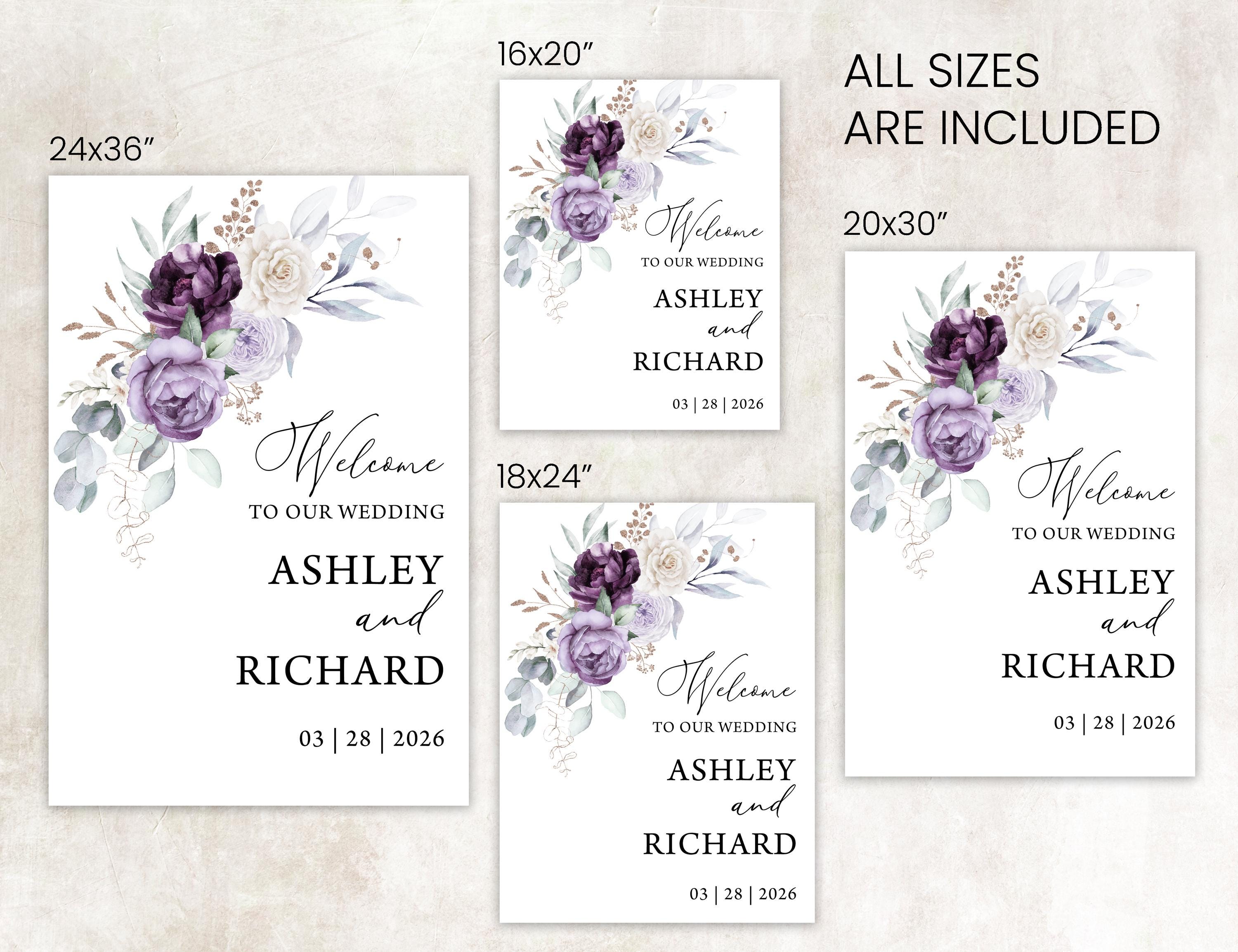 Purple Floral Wedding Welcome Sign Template (digital Download) - Etsy