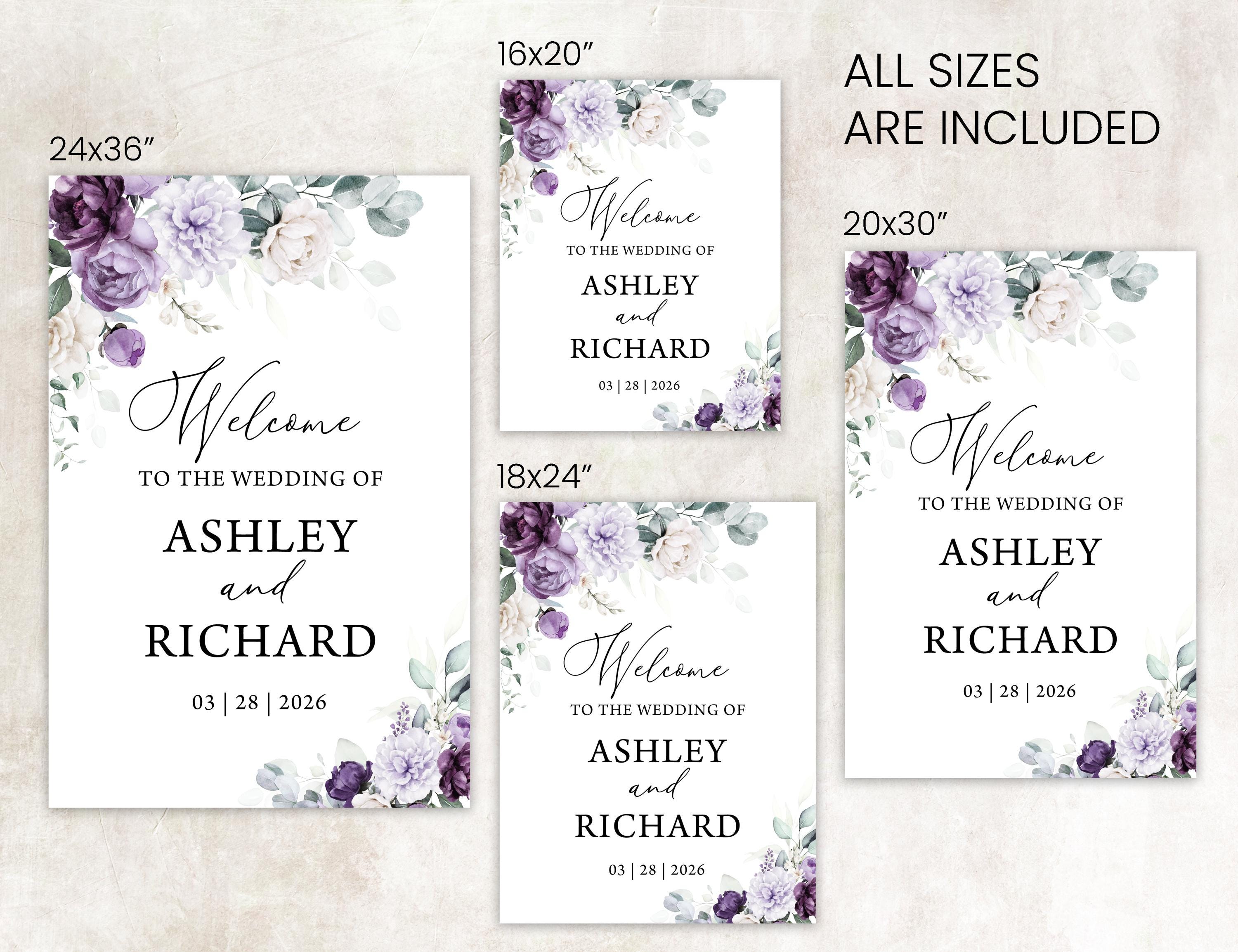 Purple Floral Wedding Welcome Sign Template (digital Download) 1201 - Etsy