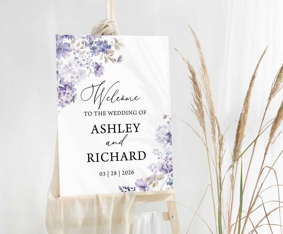 Welcome Violet Violet Floral Wedding Welcome Sign: Editable Boho Wildflower Poster - Etsy