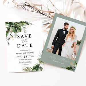 Tropicale Save The Date Card Palm Leaf Save The Date Card Tropical Leaf Wedding Save The Date Card Tropical Foliage Save The Date Card 1801