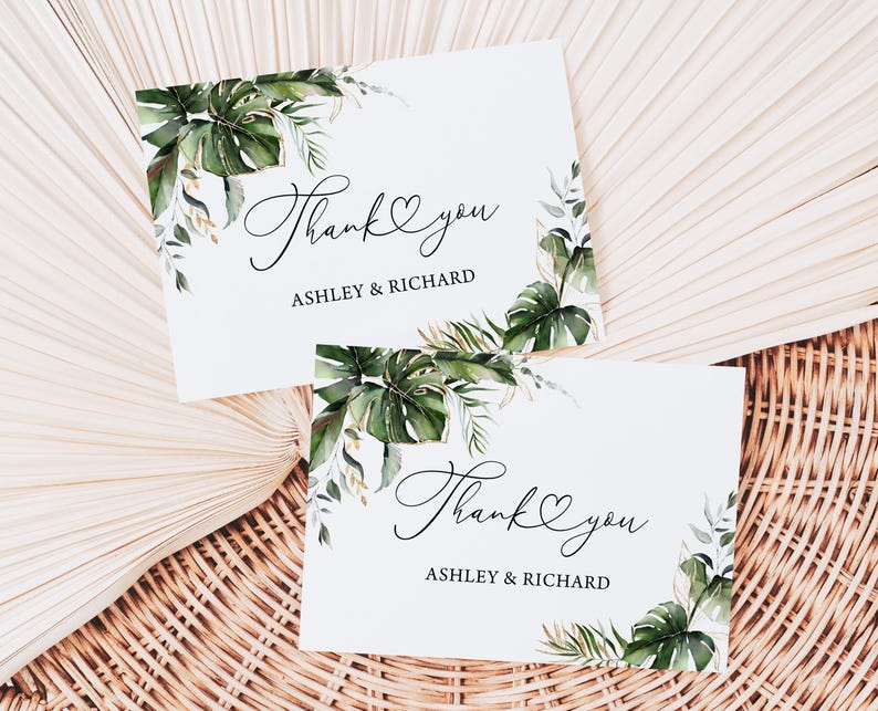 Tropical Wedding Thank You Card Template: Monstera Palm (digital ...
