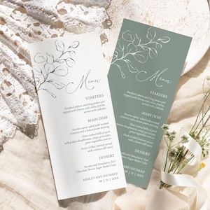Sage Green Wedding Menu Cards Template Eucalyptus Reception Menu Editable Greenery Dinner Menu Cards Minimalist Wedding Menu Card 1001