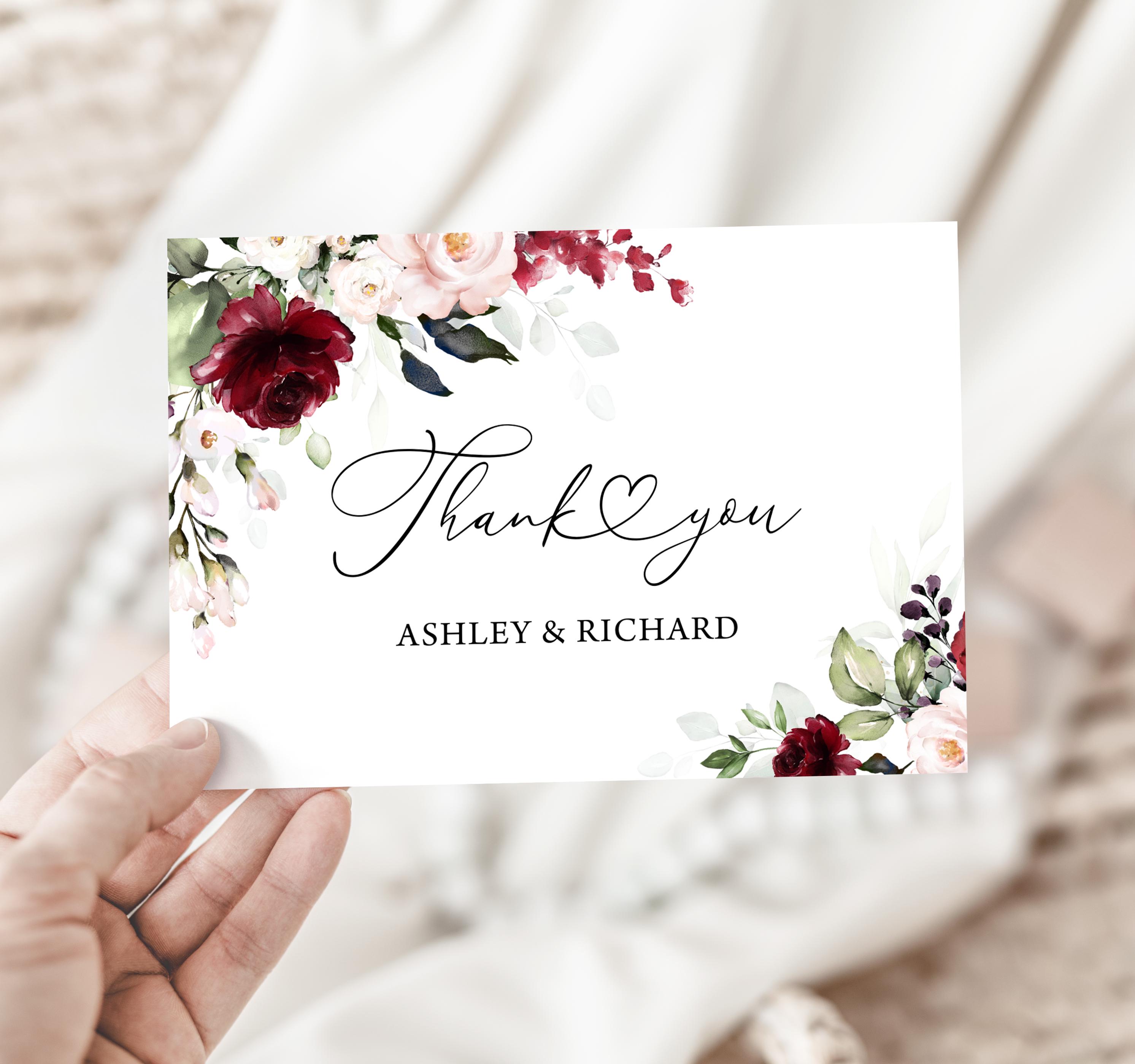 Blush Pink Floral Wedding Thank You Card Template (digital Download ...