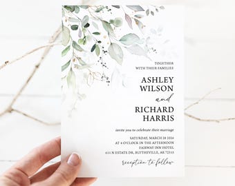 Eucalyptus Wedding Invitation Template: Sage Greenery (Editable) 0401