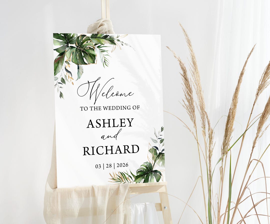 Tropical Wedding Welcome Sign: Monstera Leaf Template (digital Download ...