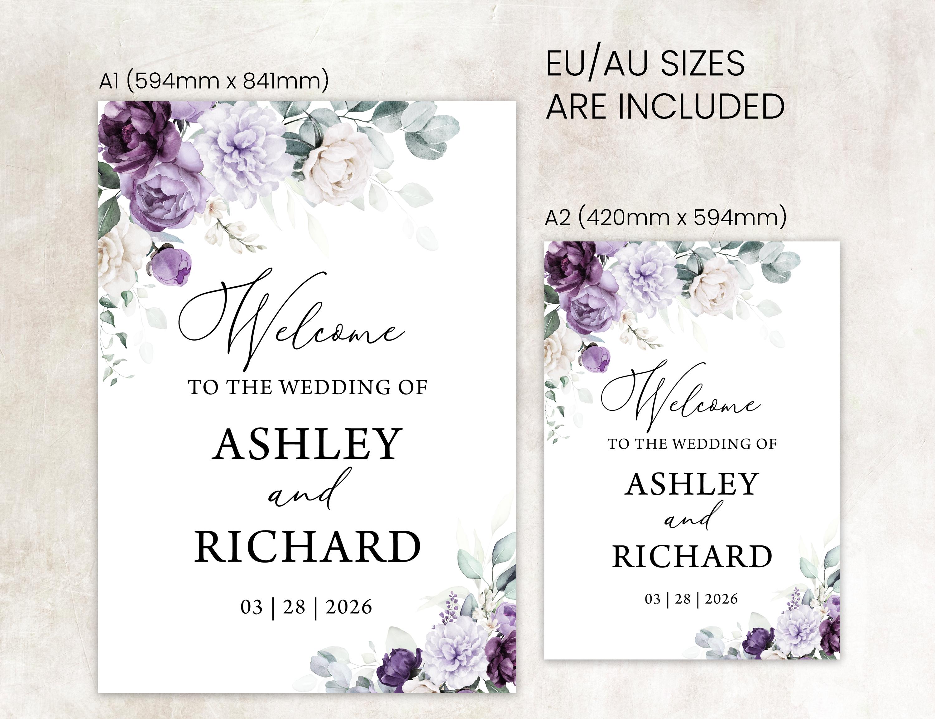 Purple Floral Wedding Welcome Sign Template (digital Download) 1201 - Etsy