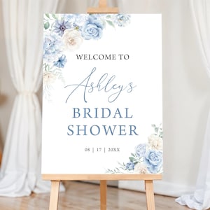 Dusty Blue Floral Bridal Shower Welcome Sign Template Dusty Blue Shower Welcome Poster Editable Light Blue Floral Bridal Shower Board 1301