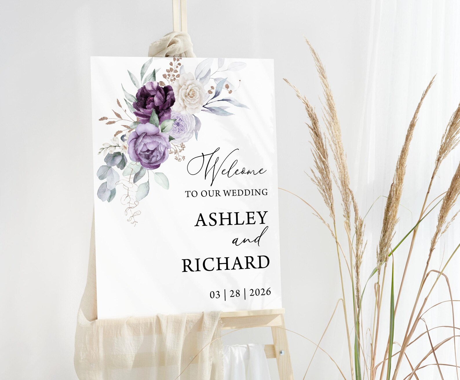 Purple Floral Wedding Welcome Sign Template (digital Download) - Etsy