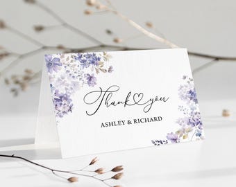 Modelo de cartão de agradecimento de casamento floral violeta Boho Violet Wildflowers Wedding Thank You Note Wild Violet Flowers Wedding Thank You Card 1601