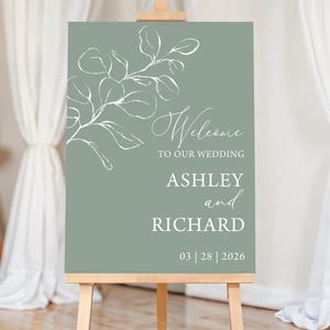 Eucalyptus Wedding Welcome Poster Sage Green Wedding Welcome Sign Template Editable Minimalist Greenery Wedding Board 1001