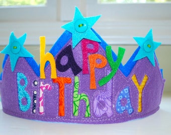 Custom felt and fabric happy birthday crown