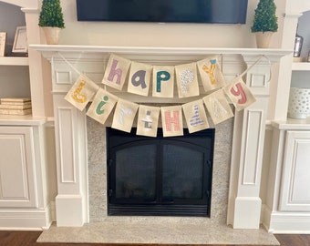 Custom Felt and Fabric Birthday Banner Neutrals Banner