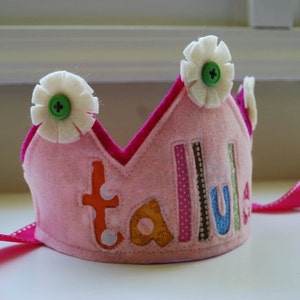 Custom felt and fabric Happy Birthday Crown Double Layer with flowers image 2
