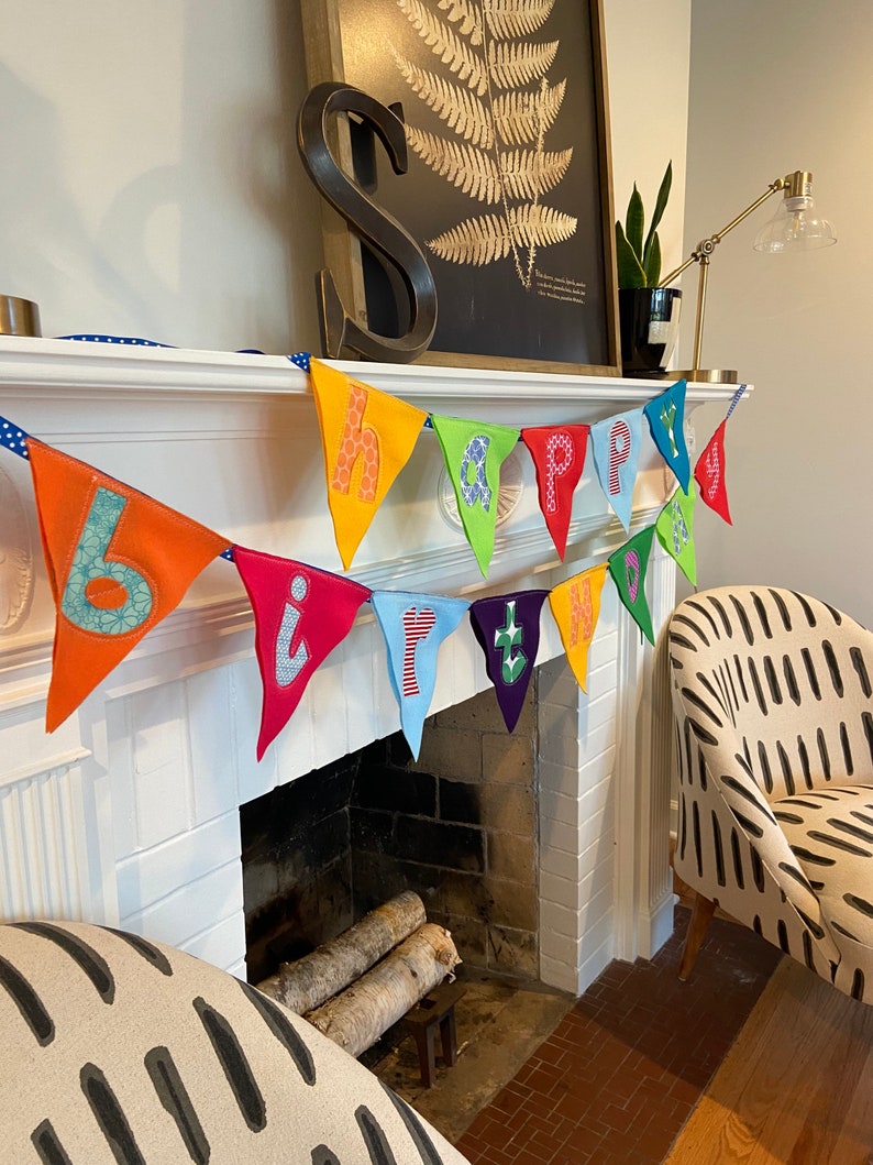 Custom Felt and Fabric Happy Birthday Pennant Double Banner image 2