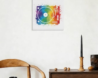 Lienzos impresos con efecto de tocadiscos de acuarela, enmarcados para pared (tamaño 1:1) (solo se envía con su etiqueta) - Desde California