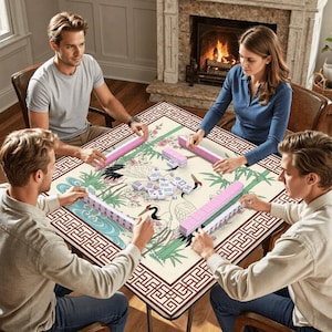 mahjong mat, mahjongg mat, mah jongg gift, crane mahjong, cherry blossom mat, mahjong accessory, asian game mat, mahjong table mat, non slip game mat, japanese crane mat, mahjong gift, bamboo crane mat, game night gift