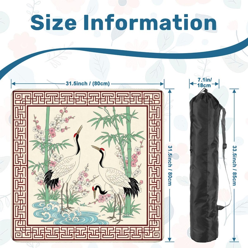 mahjong mat, mahjongg mat, mah jongg gift, crane mahjong, cherry blossom mat, mahjong accessory, asian game mat, mahjong table mat, non slip game mat, japanese crane mat, mahjong gift, bamboo crane mat, game night gift