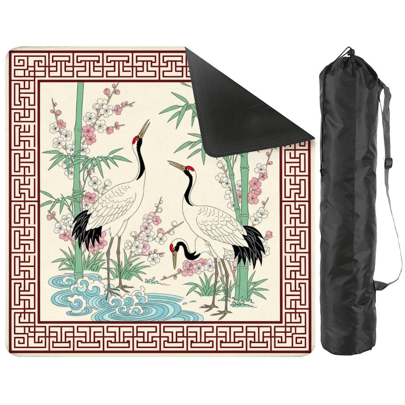 mahjong mat, mahjongg mat, mah jongg gift, crane mahjong, cherry blossom mat, mahjong accessory, asian game mat, mahjong table mat, non slip game mat, japanese crane mat, mahjong gift, bamboo crane mat, game night gift