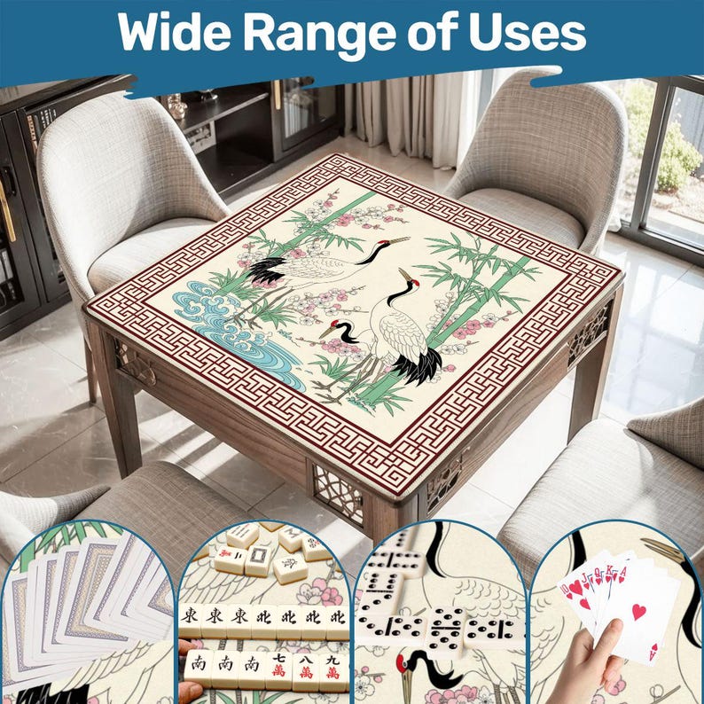 mahjong mat, mahjongg mat, mah jongg gift, crane mahjong, cherry blossom mat, mahjong accessory, asian game mat, mahjong table mat, non slip game mat, japanese crane mat, mahjong gift, bamboo crane mat, game night gift