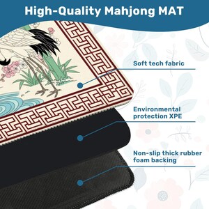 mahjong mat, mahjongg mat, mah jongg gift, crane mahjong, cherry blossom mat, mahjong accessory, asian game mat, mahjong table mat, non slip game mat, japanese crane mat, mahjong gift, bamboo crane mat, game night gift