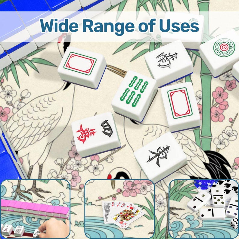 mahjong mat, mahjongg mat, mah jongg gift, crane mahjong, cherry blossom mat, mahjong accessory, asian game mat, mahjong table mat, non slip game mat, japanese crane mat, mahjong gift, bamboo crane mat, game night gift
