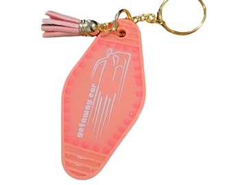 Getaway Car Motel Keychain: Coral Pink Rhinestone Tassel, Swiftie Gift
