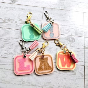 Personalized Glitter Initial Keychain NFC Smart Tag 3D Printed Custom Bag Charm Colorful Tassels