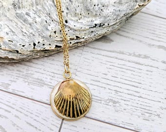 Real Scallop Shell Necklace – 18K Gold Plated Coastal Pendant, Beach Jewelry