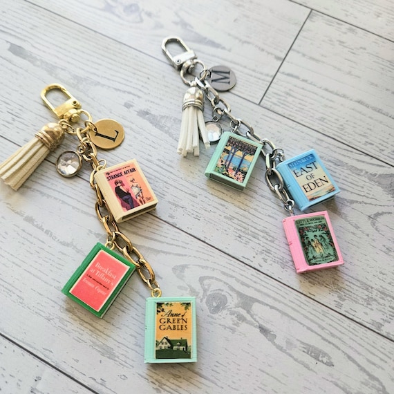 Book Bag Charm Set of 3, Custom Cover BookTok Keychain, Engraved Bookish Charm