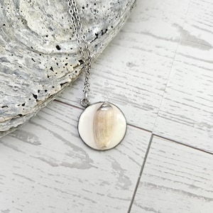 Lettered Olive Shell Necklace: Silver Chrome Tip, Coastal Pendant