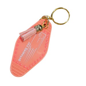 Getaway Car Motel Keychain: Coral Pink Rhinestone Tassel, Swiftie Gift image 4