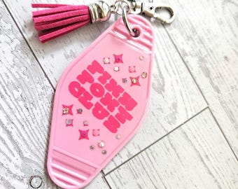 Pink Pony Club Motel Keychain — Pastel Pink Rhinestone Tassel Bag Charm