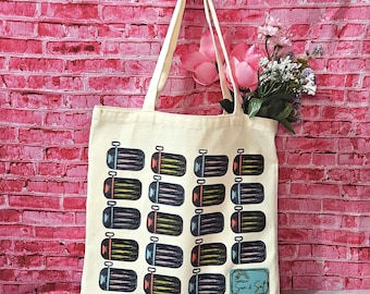 Sardine Canvas Tote Bag: Retro Sun & Salt Beach Market Bag