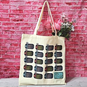 Sardine Canvas Tote Bag: Retro Sun & Salt Beach Market Bag