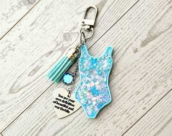 Showgirl Era Bodysuit Keychain – Glitter Resin Bag Charm, quote accessory