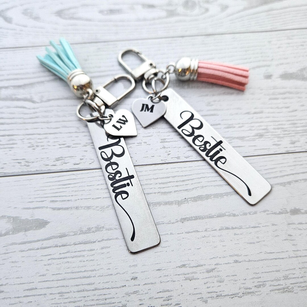 Personalized Bestie Keychain • Stainless Steel Engraved Tag With ...